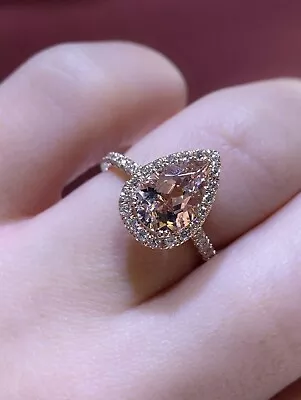 3.0 Ct Morganite Pear Shaped Ring. Rose Gold Finish Engagement Ring Size 5 • $52.98