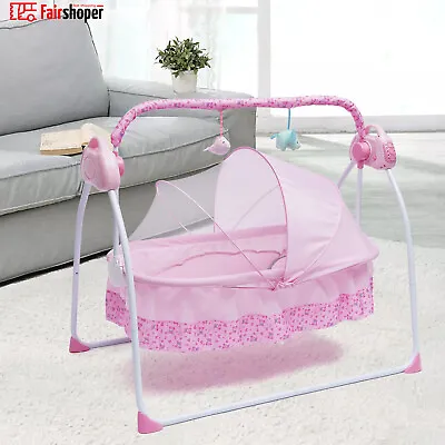 Electric Baby Crib Shaker Cradle Swing Sleep Bed Rocking Chair 5 Gears W/Music • £74.10