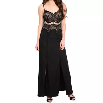NWT✨ | Latiste By Amy | Lace Detailing Mesh Panel Illusion Thigh Slit Maxi Dress • $45
