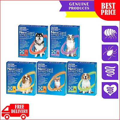 NEXGARD SPECTRA 6 Chews For All Sizes Dog Heartworm Flea Tick And Worm Treatment • $103.96