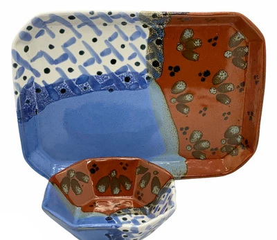 $25 • Buy Ojo Sarco Pottery Octagon Chips And Dip/Veggies And Dip Set 12  Long