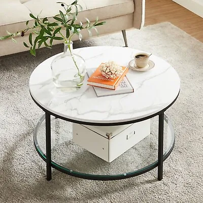 Coffee Table Sofa Table Glass Storage Shelf Marble White And Black LCT071B13 • £59.99
