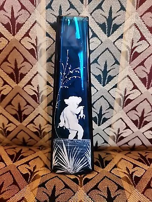 Vintage Mary Gregory Dark Blue Bud Vase W Nude Boy In Water Holding Crawfish #70 • $95