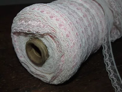 VTG NOS Big Roll Spool 1/2  WIDE PINK & WHITE LACE Many Many Yards Trim Border • $19.98