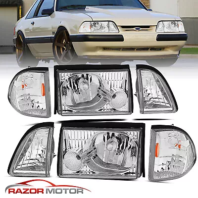 1987-1993 For Ford Mustang Chrome Headlights W/Corner Parking Lamp • $103.95