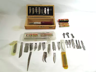 X-ACTO Hobby Knife Set In Original Wood Box Large Lot Of Blades Handles + Boxes • $36.87