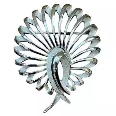 Trifari Vintage Brushed Silver Tone Fan Peacock Brooch Pin • $24