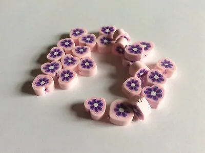 25 X Pink/purple Handmade Polymer Clay Heart Beads(9-11x10-11x4-5mm) • £1.89