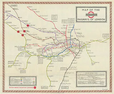 Map Of The Underground Railways Of London By Macdonald Gill. November 1923 • $964.29