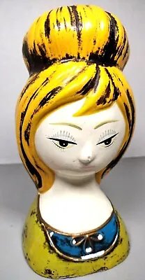 Vintage Paper Mache Girl Lady Bust Head Coin Bank Blonde Beehive Hair Figurine • $48.99