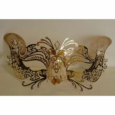 Gold Cat Design Laser Cut Metal Masquerade Mask With Crystals • $15.70