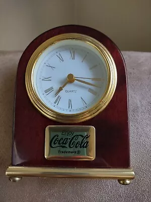 Coca-Cola Ent. Quartz Desk Clock Rose Wood & Brass  5x4 Alarm Battery *WORKS* • $41.12