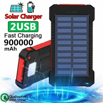 £16.74 • Buy 900000mAh Super Strong Waterproof Solar Power Bank 2USB Backup Battery Charger
