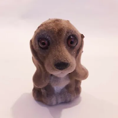 Vintage Flocked Hound Dog Plastic Celluliod Puppy 2  Glass Eyes Blow Mold • $13.27