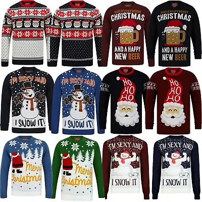 Mens Christmas Novelty Jumper Crew Neck Thin Knit Funny Xmas Sweater Top New • £16.95