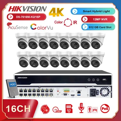 Hikvision 4K 16CH OEM 8MP ColorVu IP Camera System Kit Smart Hybrid Light 16POE  • $120.65