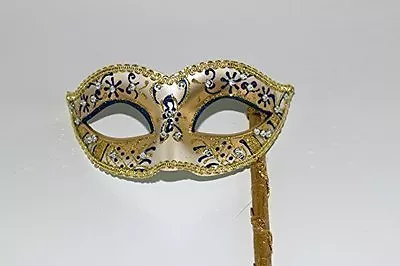 £11.99 • Buy Glittering Blue Gold Jewelled Venetian Masquerade Ball Mask  Hand Held Stick