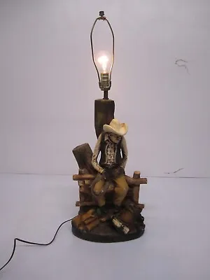 Vtg Apsit Bros Chalkware Cowboy Ranch Hand Table Lamp Light Western Rodeo • $129.95