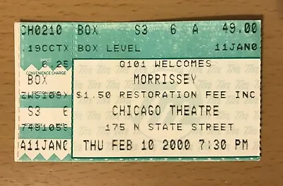 2000 Morrissey Chicago Concert Ticket Stub The Smiths How Soon Is Now 6a • $18.99