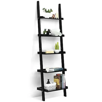 5 Tier Wooden Wall Rack Leaning Ladder Shelf Unit Bookcase Display MDF Storage  • £44.95