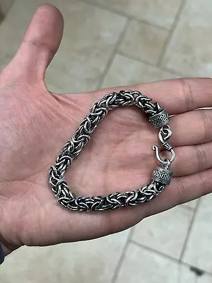 CHUNKY MENS Solid 925 Sterling Silver BYZANTINE Chain Bracelet  - 8 MM • $75.59