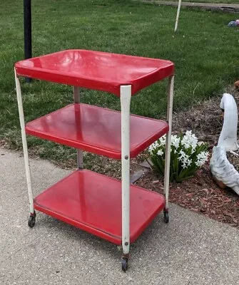 Vintage Cosco Red White 3 Tier Utility Kitchen Cart Country Farm House • $94.99