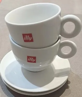 £34.99 • Buy Illy Cups And Saucers Coffee Cups Cappuccino 10cm X2 Like Costa Lavazza New