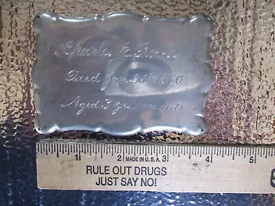 Antique 1860 Silver Plate Funeral Coffin / Casket Plaque Plate • $75