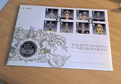 GB. Coin Cover £5 Coin The Restoration Of The Monarchy 2010 Five POUND BUNC • £10