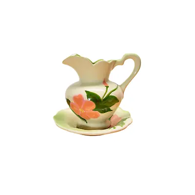MINI Pottery Pitcher & Bowl Wash Basin Pink Green White Floral Cottagecore VTG • $12.47