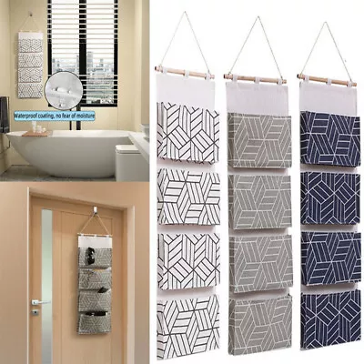 4Pockets Over The Door Hanging Storage Bag Bathroom Wall Mounted Pouch Organizer • $14.11