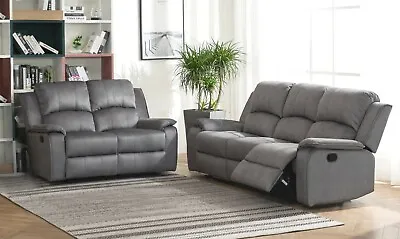 Grey Fabric Material Manual Reclining Recliner Sofa Suite QUEST 32 • £649