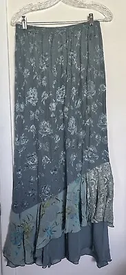 Spencer Alexis Maxi Skirt Blue Lace Shimmery Floral Vintage Size L • $26