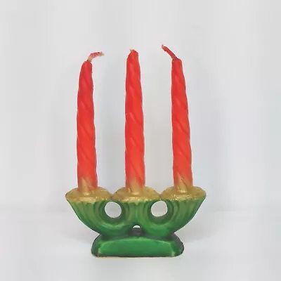 Vintage Gurley Christmas Candelabra Candle 5  Red Green Gold Unburned • $19.99