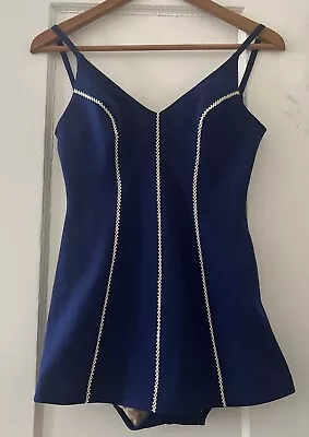 Vintage 60s Cole Of California Blue Pin Up Swimsuit NAVY & WHITE • $40