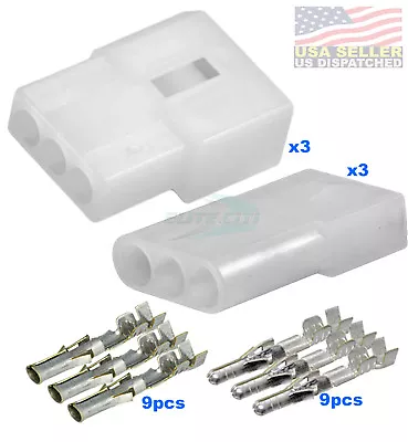 3 Pin Molex Connector Lot  3 Matched Sets W/14-20 AWG .093  Pins FREE HANGING • $8.73