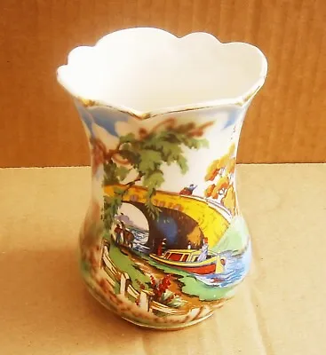 V177) Falcon Ware Pottery Rare Canal Boat Practice Demo Error Transfer Vase • £9.50