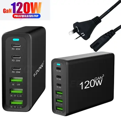 120w Gan 6 Port USB C Charging Station 6 Ports Pd Type C Fast Charger For IPhone • $49.99