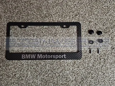 BMW Motorsport Carbon Fiber Printed Pattern Black Aluminum License Plate Frame • $21.59