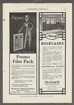 1907 PREMO FILM PACK Magazine AD~UNCLE SAM~Rochester NY~MACEY BOOKCASE~Remington • $3.50