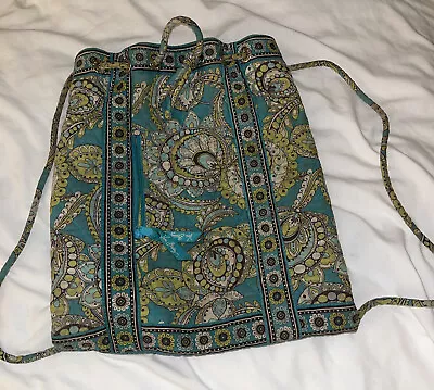 Vera Bradley Small Drawstring Backpack Daypack Purse Peacock Blue Green White • $15.50