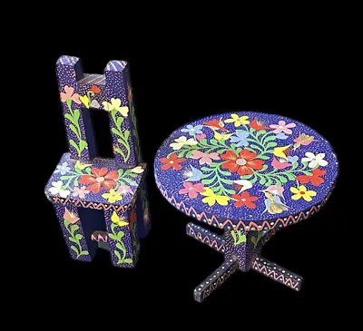 Oaxacan Table Chair Signed Vicente Hernandez Vasquez Indigo Floral Birds Sticker • $49.99