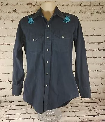 Vintage Mens Prentiss Outdoors Shirt Blue Flannel Chamois Cloth Heavy Medium • $19.95