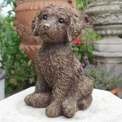 Cockapoo Puppy Dog Statue In Gold Finish | Indoor + Garden Decoration Ornament • £23.99