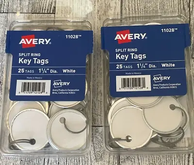 Avery Metal Rim Key Tags White 1-1/4  Diameter 2 Packs Of 25 Total Of 50 Tags • $9.79