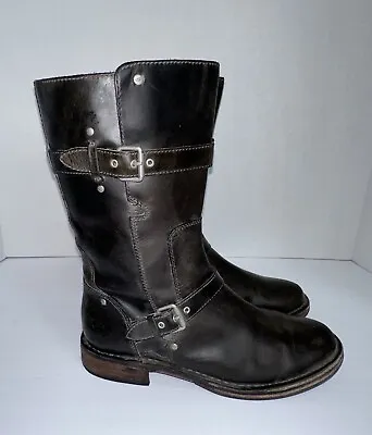 UGG Womens Boots Sz 9 Gillespie Leather Moto Biker Brown Leather Mid Calf Zip • $59.99