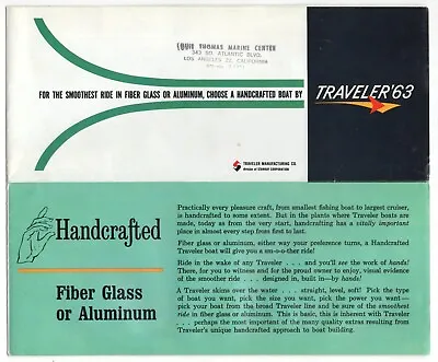 1962 Vintage Color Sales Brochure:  Traveler 63  Fiber Glass & Aluminum Boats • $11.88