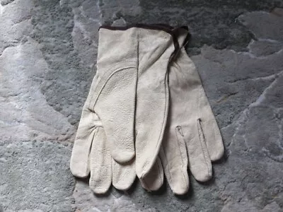 Genuine Deerskin Leather Gloves - Men's Large - Unlined - Ecru / Br. Piping • $5