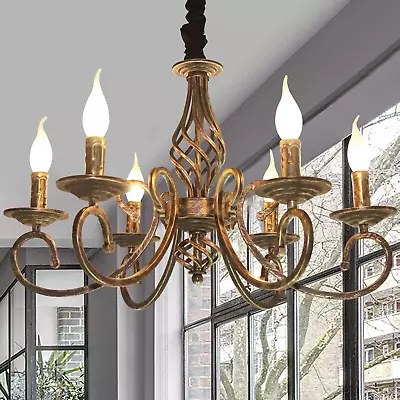 Rustic 6-Light ChandeliersFrench Country Vintage ChandelierMetal In Antique Br • $136.99