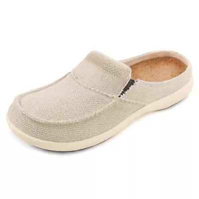 Women's Canvas Loafer Clog Slip On House Shoes Non-Slip Casual Slippers Beige • $18.99